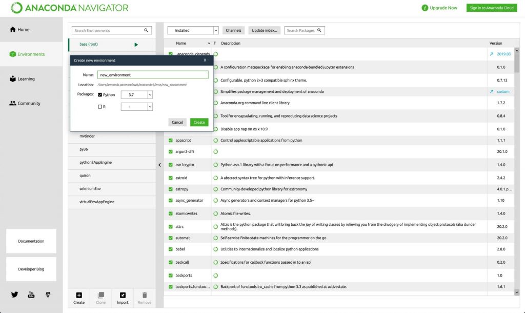 anaconda navigator can be used to create new environments