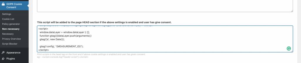 Screenshot of GDPR Cookie Consent Plugin