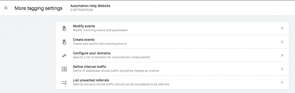 Google Analytics 4 modify events andd create events screenshot