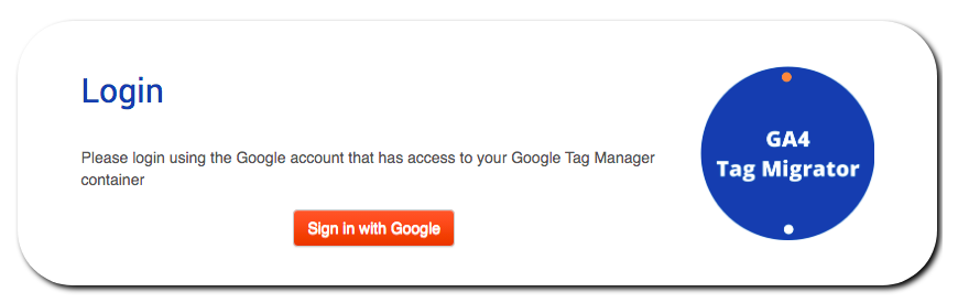 ga4 tag migrator - login screenshot