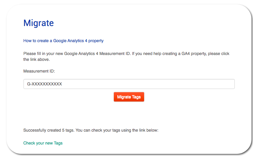 ga4 tag migrator - migrate done screenshot