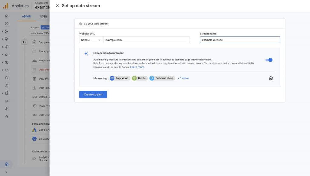 create google analytics 4 data stream