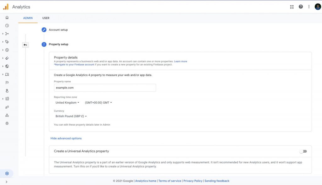 create google analytics 4 property