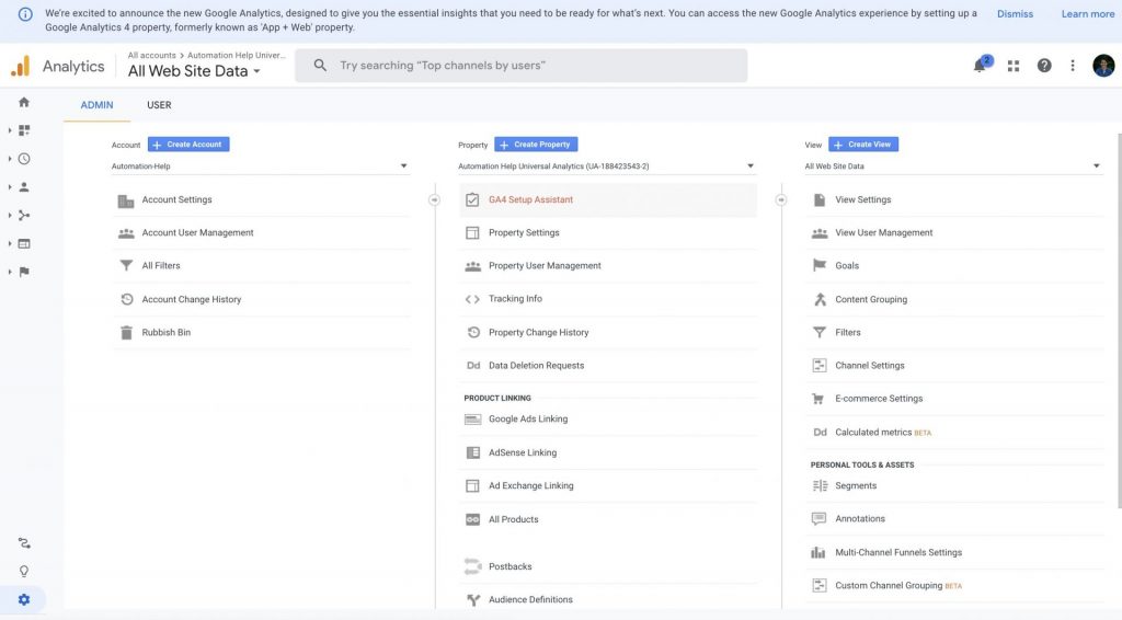 upgrade to google analytics 3 property